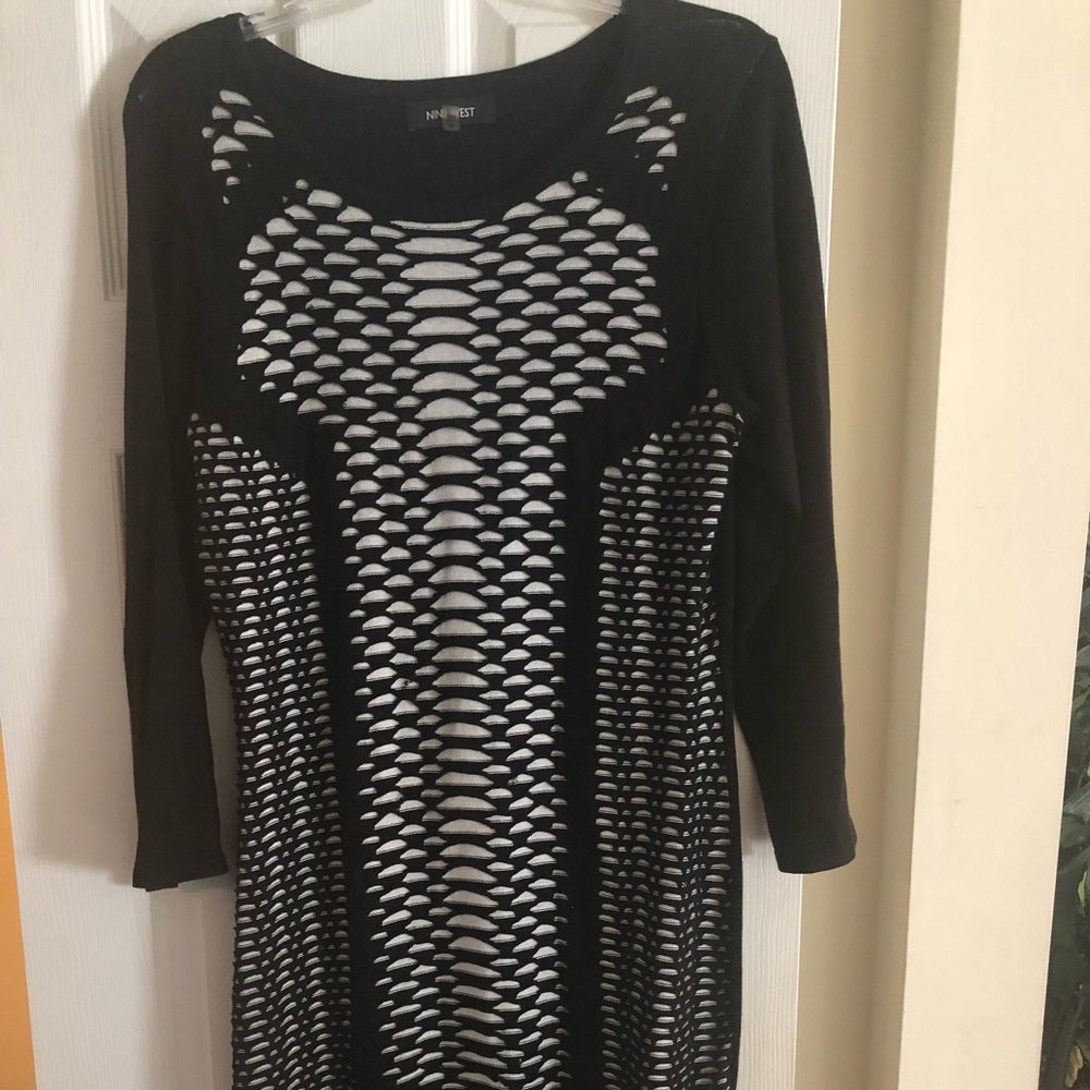 NINE WEST Black and white Textured Sweater Dress